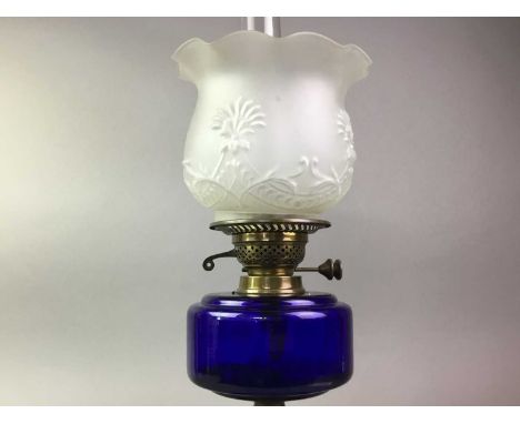 VICTORIAN OIL LAMP with opaque glass shade55cm high overall