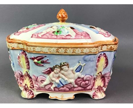 WALNUT TEA CADDY AND TWO OTHER ITEMS  comprising a Japanese lidded Tureen and another storage boxQty: 3The lidded tureens lid
