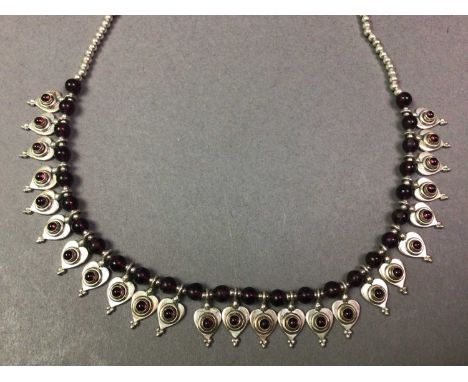 GROUP OF SILVER NECKLACES along with a jade pendant