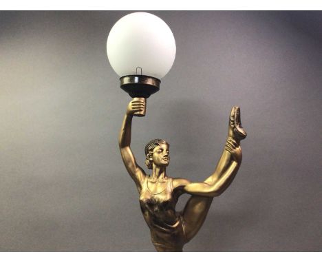 GILDED PLASTER LAMP OF ART DECO DESIGN in the form of a female 80cm high
