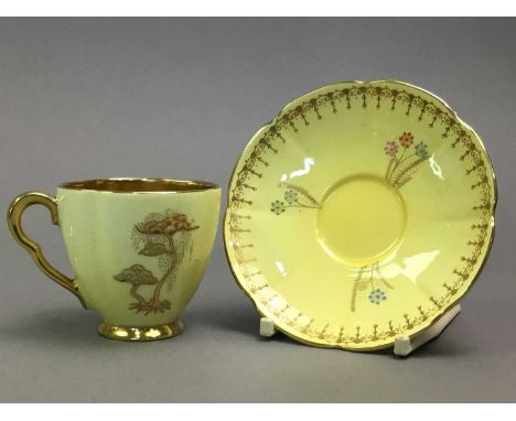 CARLTON WARE COFFEE SERVICE with floral and gilt decoration on yellow ground Condition is good, crazing to some of the pieces