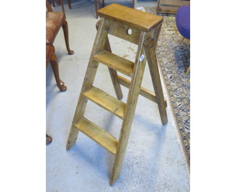 A 3-tread step ladder, waxed for decorative use - 90cm long, in clean condition 
