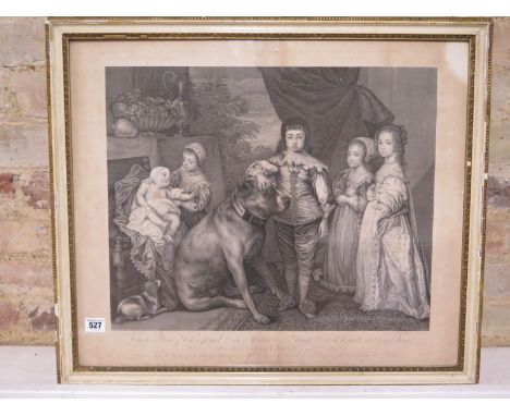 A Royal family group print of Charles Prince of Wales - James Duke of York, Princess Mary, Elizabeth and Anne, from a paintin