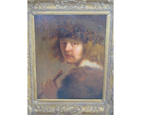 A portrait oil on wooden panel, in a gilt swept frame, sight size 52cm x 40cm - frame size 71cm, x 60cm - signs of cleaning a
