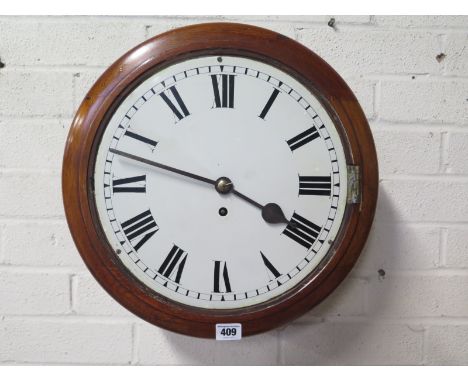 A mahogany fusee driven wall clock, with a 12 inch painted dial, missing bezel and glass, but running order 