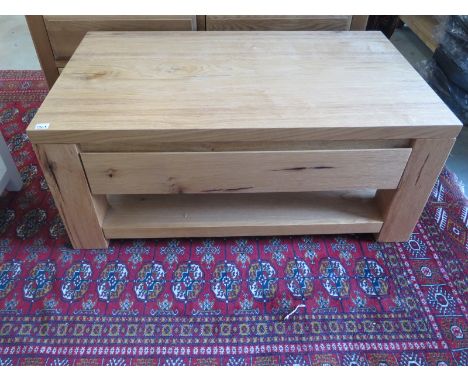 A solid oak Oslo large coffee table with drawer and shelf - 110cm W x 65cm D x 47cm H 