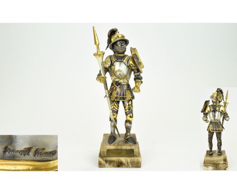 Giuseppe Vasari Signed Bronze with 22ct Gold Overlay Soldier Sculpture / Figure. Ltd Edition of 200 Figures. Marked to Base G