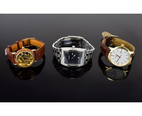 Three Wrist Watches. Comprising Rotary - Good Quality 18ct Gold Plated Stylish Date-just Gents Wrist Watch. No. GS02488 attac
