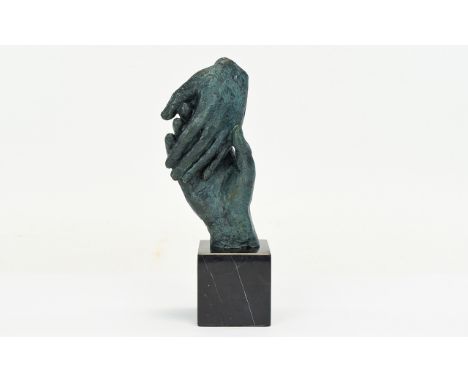 A Contemporary Good Quality And Impressive Bronze Sculpture / Figure In The Form Of Clasped Hands Mounted on  square black ma