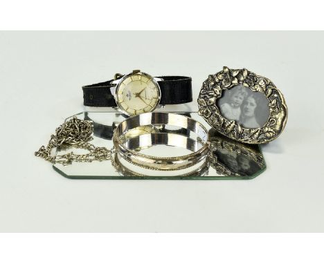 A Collection Of Silver Items And A Vintage Gents Watch A small and varied collection of silver items to include miniature ova