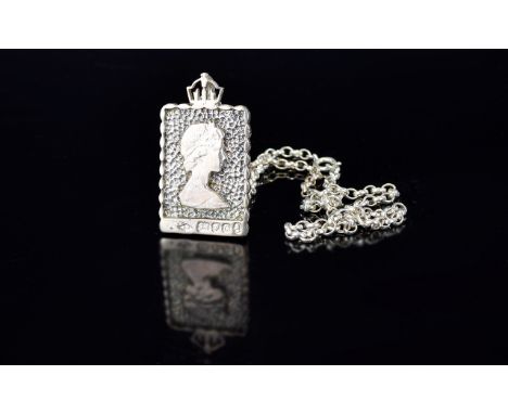 Silver Ingot Pendant Queens Jubilee 1977 Large rectangular pendant with reticulated crown detail to top. Hall marked for silv
