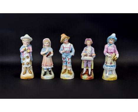 Conta and Boehme 19th Century Good Collection of Hand Painted Ceramic Children Figurines ( 5 ) Five In Total. Various Subject