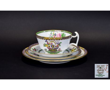 Copeland Spode Porcelain China Cup, Saucer and Side Plates Set  'Old Bow' designed exclusively for Harrods.