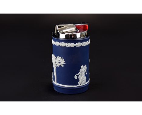 Wedgwood Portland Blue Jasper Lighter - In Original Box and With Certificate. 3.5 Inches High. 