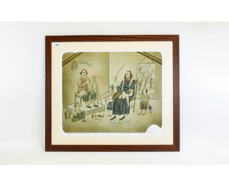 Framed Illustrative Print ' John Amos Comenius'  By A. Bom Large print in comical naive style depicting Rembrandt painting a 