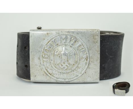 World War II Germany Army - Wehrmacht Heer Belt Buckle & Strap. Constructed of Steel with Mottled Finish & Wehrmacht Eagle. C