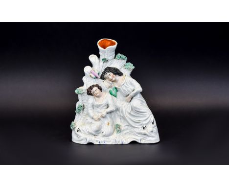 Staffordshire 19th Century - Nice Quality Pearl ware Figural Spill Vase ' Children Sleeping In The Woods ' c.1860. From a Dec