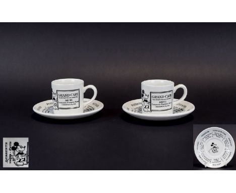 2 Pairs of Rare Staffordshire Walt Disney Small Coffee Cup & Saucers, Stamped on the Bottom - Staffordshire Tableware - Made 