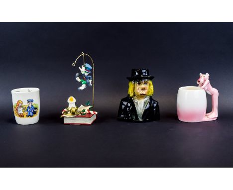 Collection of Collectable Memorabilia. Includes Pink Panther Cup, Coalport Postman Pat Cup, Worzel Gummidge Money Box with St