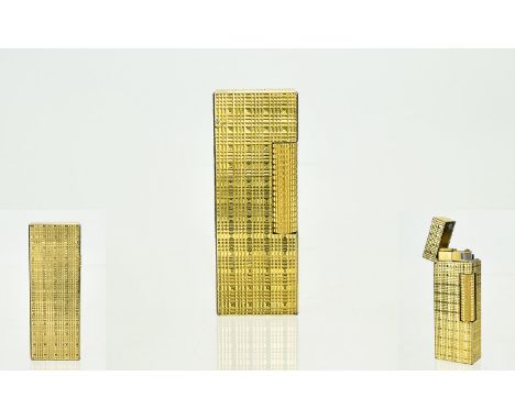 Dunhill - Swiss Quality Gold Plated Gas Lighter with Excellent Pattern / Design to Case. Reg 24163. c.1970's. 2.5 Inches High