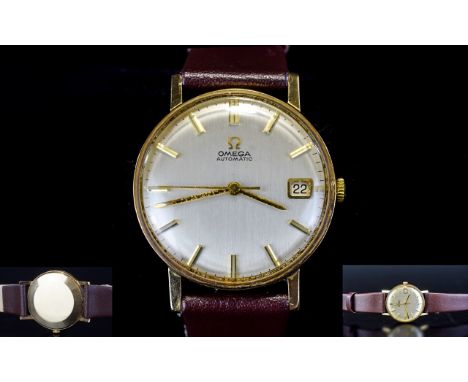 Omega Date Just Gents 9ct Gold Automatic Wristwatch with original Omega leather strap circa 1980's. Features sweep hands, gol