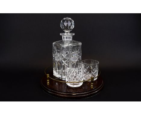 Circular Gallery Tray With Glass Decanter And Two Tumblers