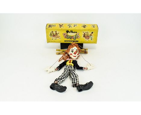 Pelham Handmade Puppet ' Marionette ' Bimbo The Clown. Superb Detail Head and Face. c.1960's. 12 Inches Tall, with Box. Excel