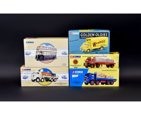 Five Corgi Classics. Including a Golden Oldies Bedford S - Weetabix number 19302, Guy Arab Birmingham number 97201, ERF flatb