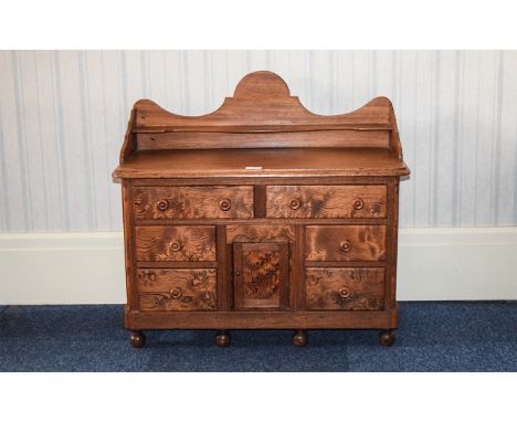 Traditionally Built Elm Wood Miniature Dresser, Cottage style, traditionally made in beech and elm wood. Two frieze drawers o