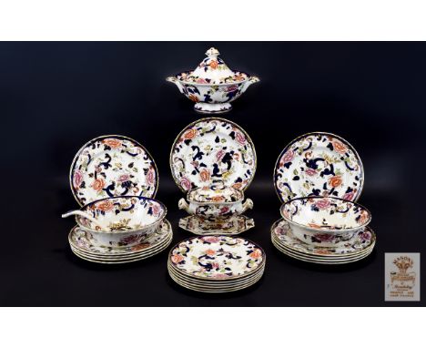 Masons - Ironstone Printed and Hand Painted ( 24 ) Piece Part Dinner Service ' Mandalay ' Pattern. Comprises 11 Extra Large D