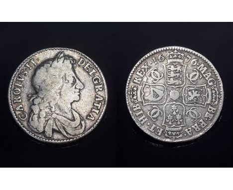 Charles II Silver Half Crown. Date 1676, Portrait G V F, Obverse Higher Grade. Eagle Legend Very Clear, Good Tone and Patina 