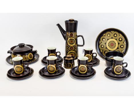 Denby 'Arabesque' Coffee Set comprising 6 cups and saucers, side plates, sugar bowl and milk jug, Plus an additional sugar bo