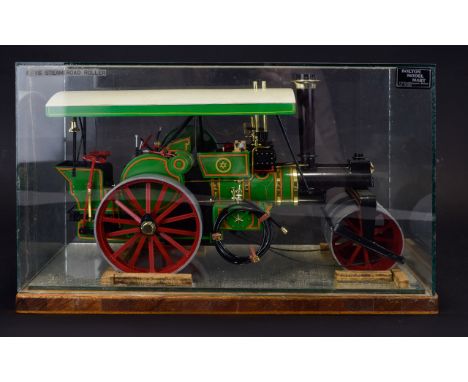 1/16 Model Steam Road Roller with Display Case. c.1970's. 7 Inches High & 12 Inches Wide / Length. Steam Road Roller. Excelle