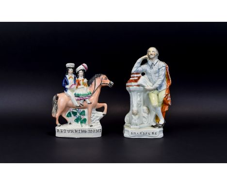 Staffordshire 19th Century Hand Painted Figure Groups. Includes 1/ Returning Home From Market. c.1860, Height 8.75 Inches. 2/