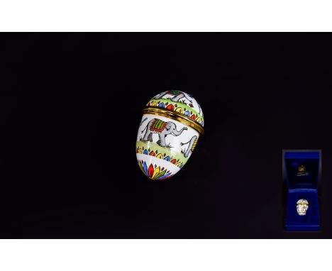 Enamel Easter Egg By Halcyon Days Enamels Small Easter egg trinket with screw top lid intricately decorated with images of In