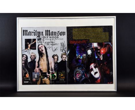 Autograph Rock Music Interest Marilyn Manson And Slipknot Framed Autographed Magazine Double colour page mounted under glass.