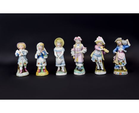 Conta and Boehme 19th Century - Good Collection of Hand Painted Ceramic Children Figurines ( 6 ) In Total. From The 1850's / 