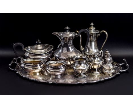 Collection of Silver Plated Ware comprising large two handled oval tray, two silver plated tea/coffee sets, salt and pepper a