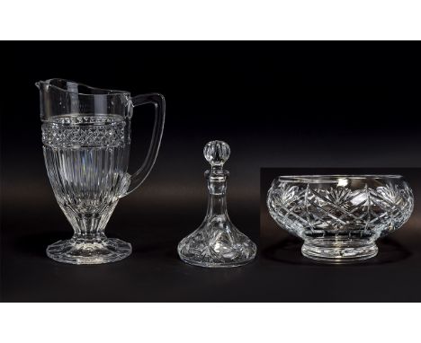 Bohemia Crystal Glass Large Water Jug 10 inches in height. Together with Polish 24% Hand Blown Hand Cut Lead Crystal Liqueur,
