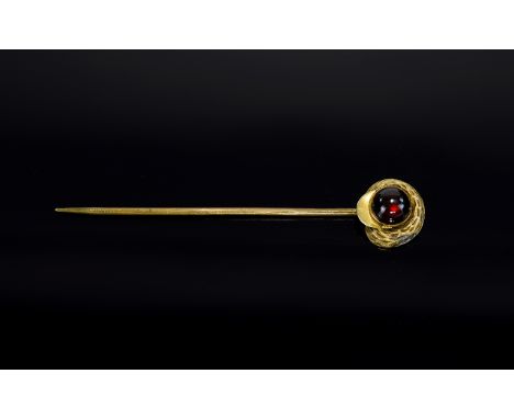 Victorian Period Large 9ct Gold Stick Pin. Set with a large quality Cabuchon Cut Garnet est 4 cts. Not marked but tests Gold.