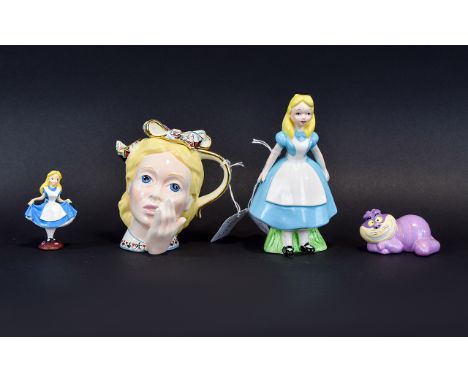 Alice In Wonderland Memorabilia. Comprises Ceramic Cheshire Cat, Ceramic Alice Figure, Small Alice Figure & Rare Cardew Colle