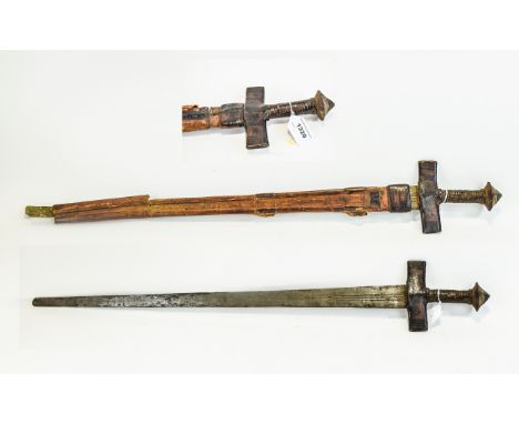 19thC Indian/Middle Eastern Sword. Leather Bound Hilt And Scabbard