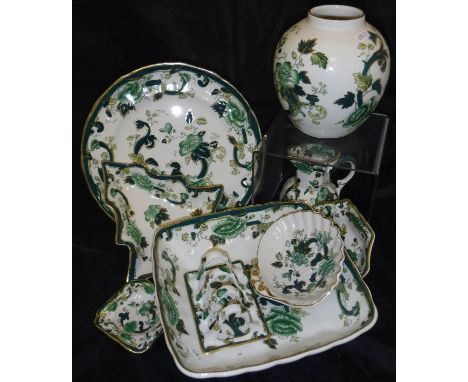 A collection of Masons Chartreuse china wares to include plates, dishes, table lamp, jugs, platters etc