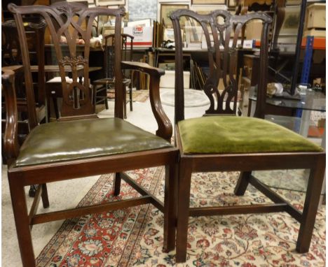 A set of six circa 1900 mahogany Chippendale style dining chairs, together with two early 19th Century Chippendale style maho