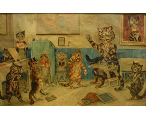 AFTER LOUIS WAINE "The Naughty Cat", colour print, together with "River landscape with cattle", chromolithograph