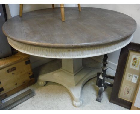 A 20th Century circular dining table, on a white and grey painted base, together with a grey painted console table CONDITION 