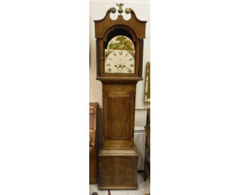 A 19th Century mahogany cased long case clock, the 8 day movement with painted arch dial inscribed "H Harris Monythisloyn"