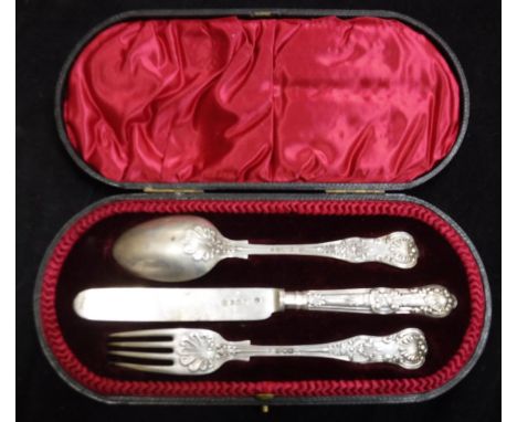 A collection of mainly silver plated and silver cutlery to include silver spoon, knife and fork in presentation case, a set o