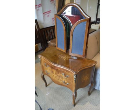 A circa 1900 rosewood and marquetry inlaind commode in the Louis XV taste, the cross banded quartered top over a serpentine f