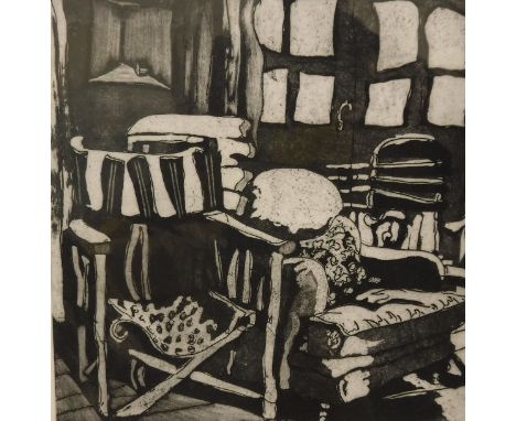 After Emily Crookshank "The Assembly", black and white etching, limited edition 2/5